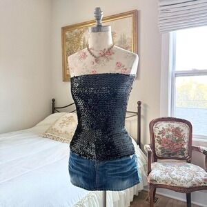 black sequin tube top  y2k woodry black sequin strapless top